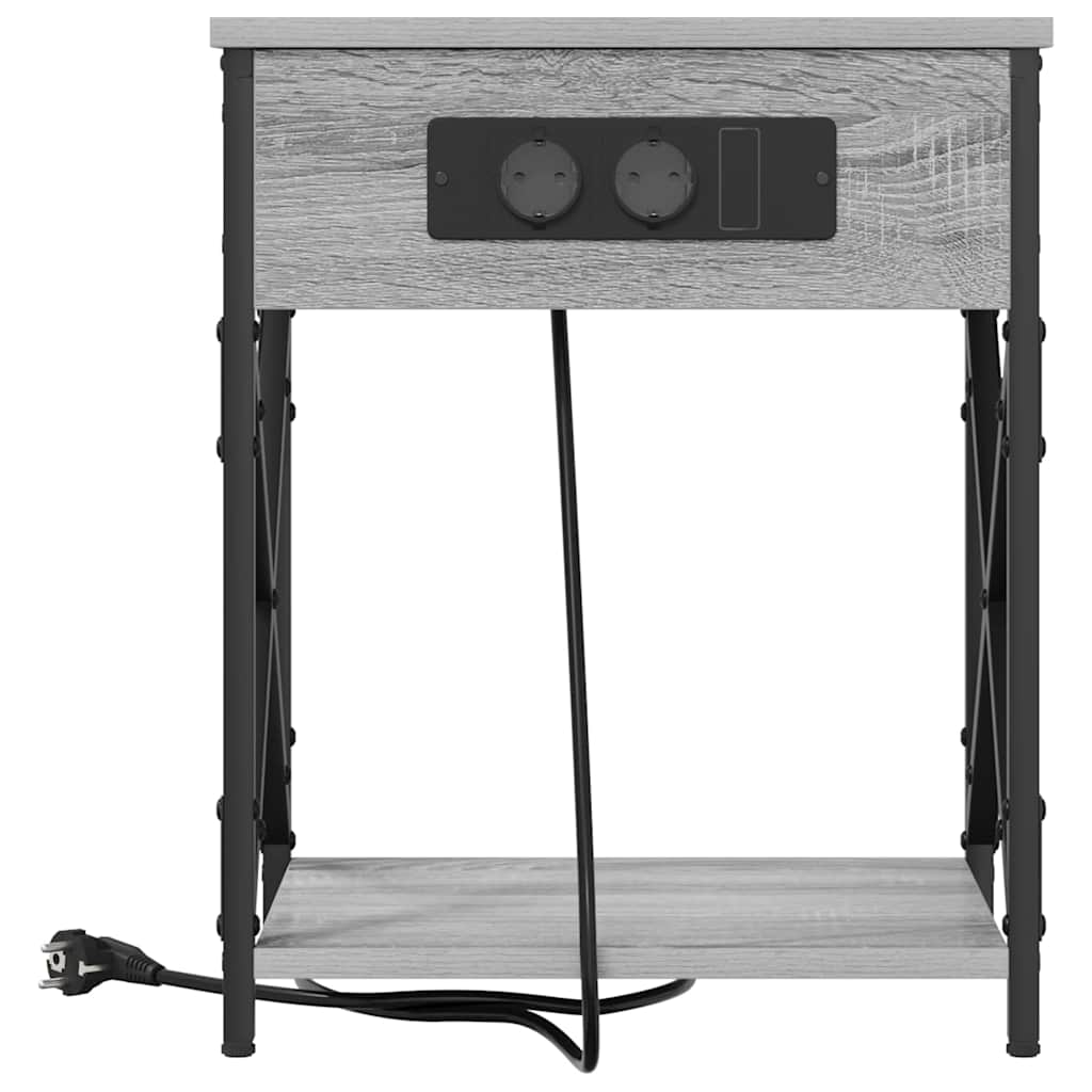 Cabinet de noptiere cu stație de încărcare 2 pcs sonoma gri GartenMobel Dekor