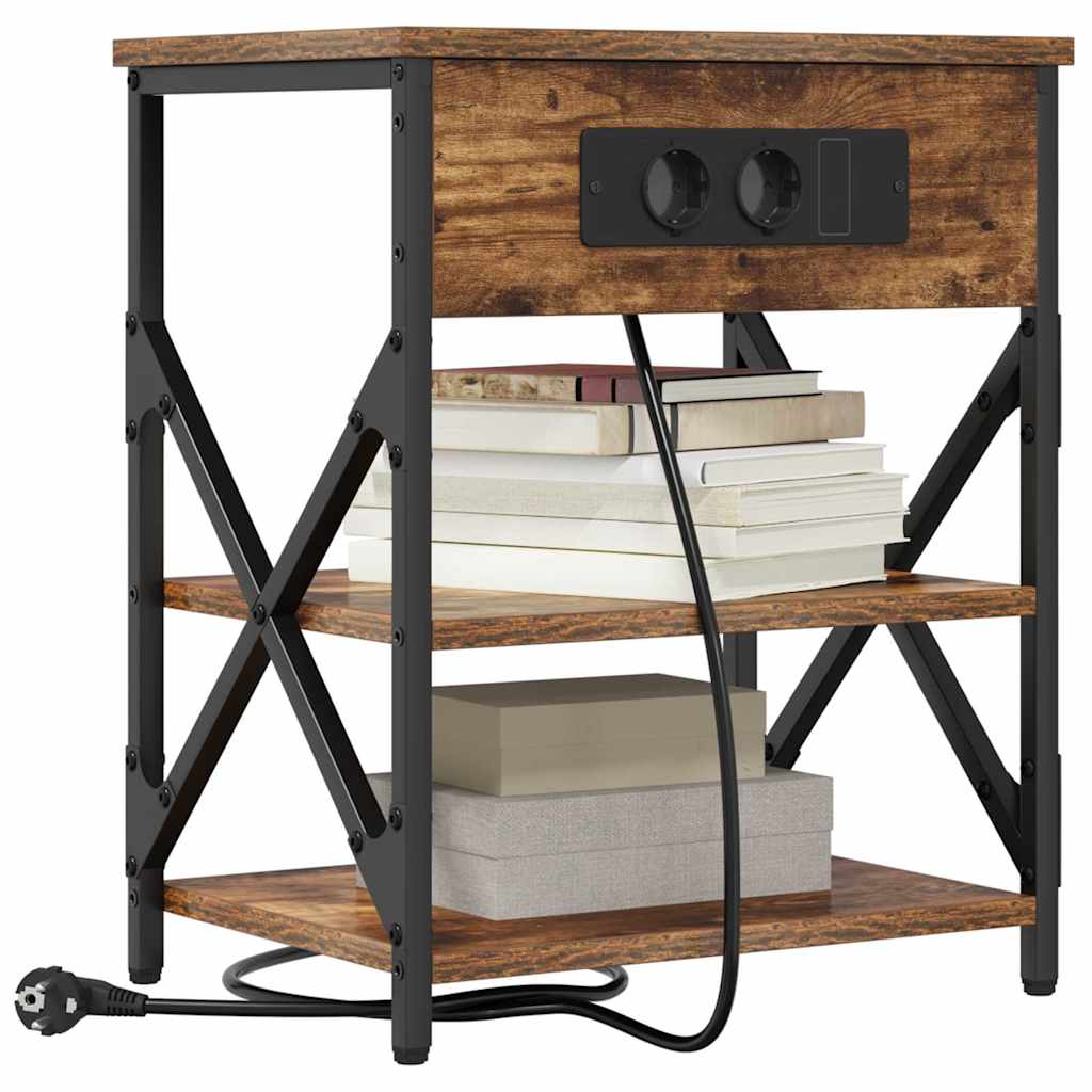 Cabinet de noptiere cu stație de încărcare Stejar afumat GartenMobel Dekor