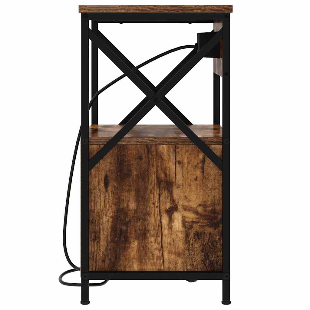 Cabinet de noptiere cu stație de încărcare Stejar fumuriu GartenMobel Dekor