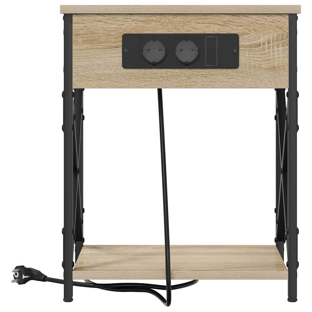 Cabinet de noptiere cu stație de încărcare Stejar sonoma GartenMobel Dekor