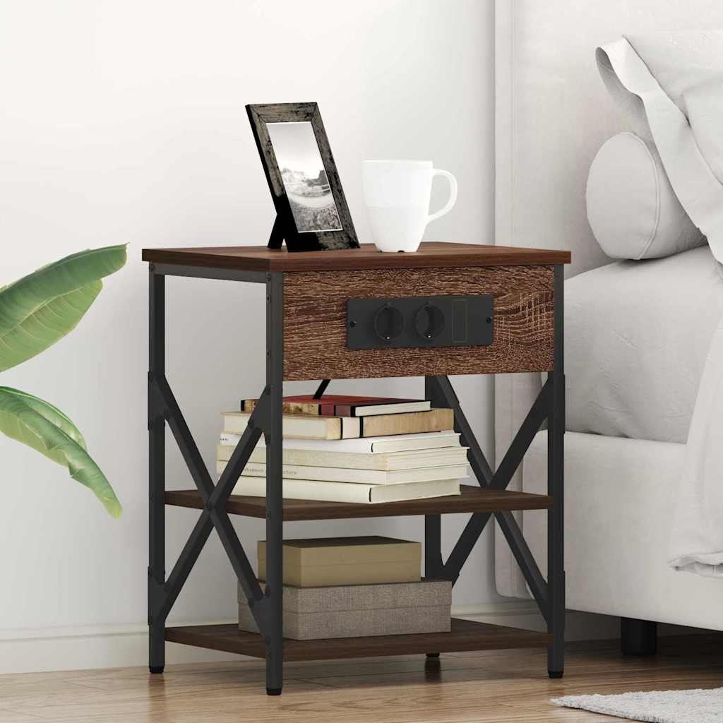 Cabinet de noptiere cu stație de încărcare cu raft Stejar brun GartenMobel Dekor