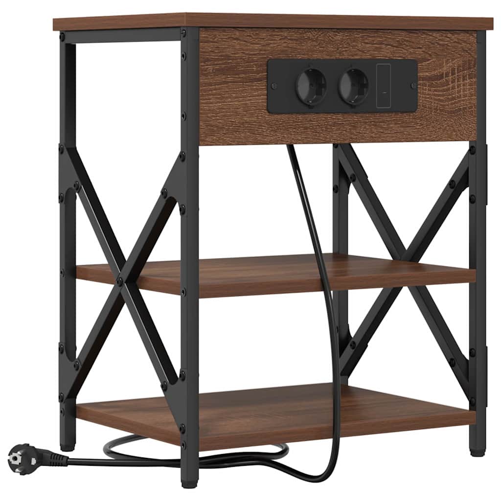 Cabinet de noptiere cu stație de încărcare cu raft Stejar brun GartenMobel Dekor
