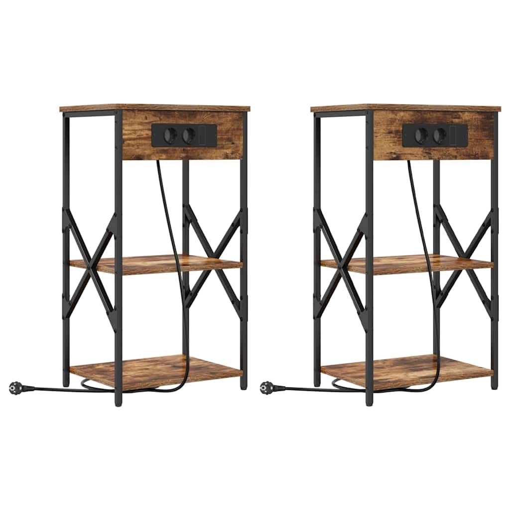 Dulap de noapte cu raft 2 pcs Stejar afumat 41 x 31 x 76 cm GartenMobel Dekor