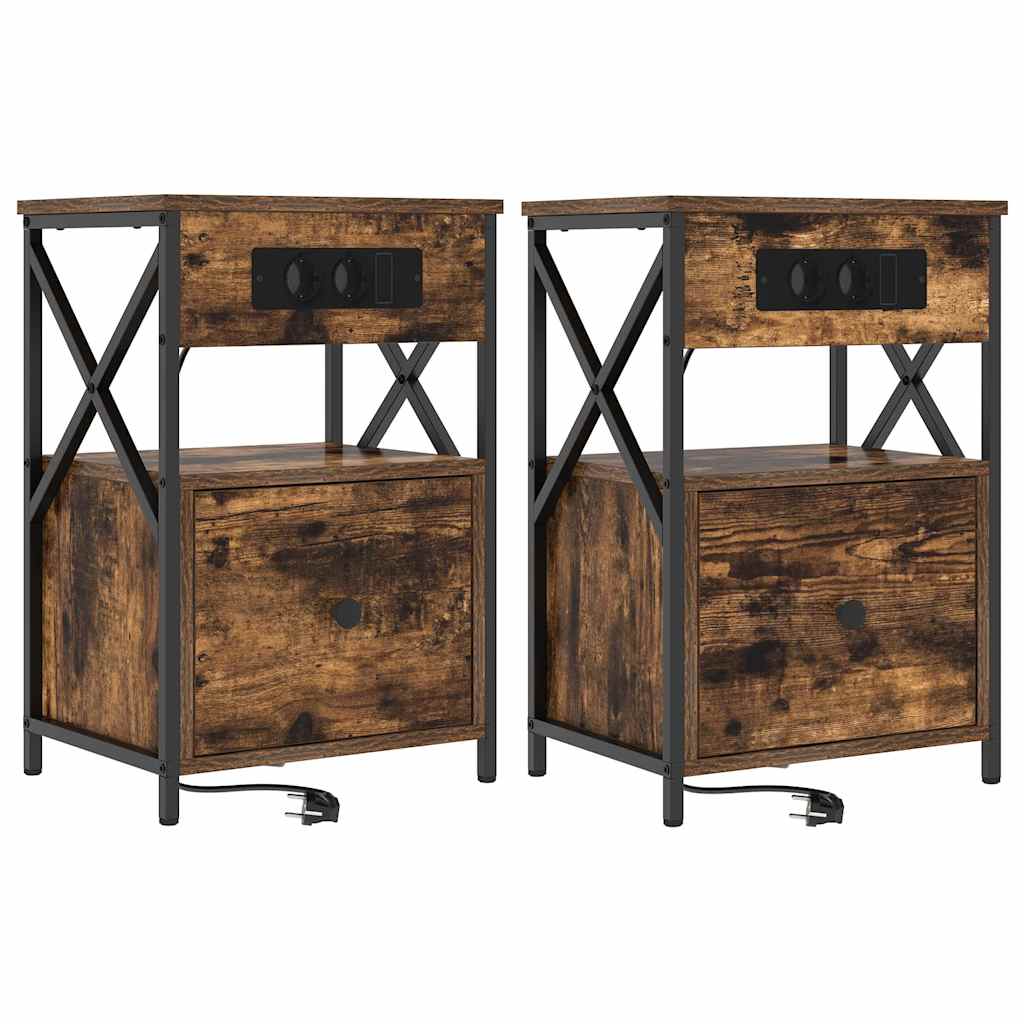 Dulap de noapte cu sertar 2 pcs Stejar afumat 40 x 31 x 60 cm GartenMobel Dekor