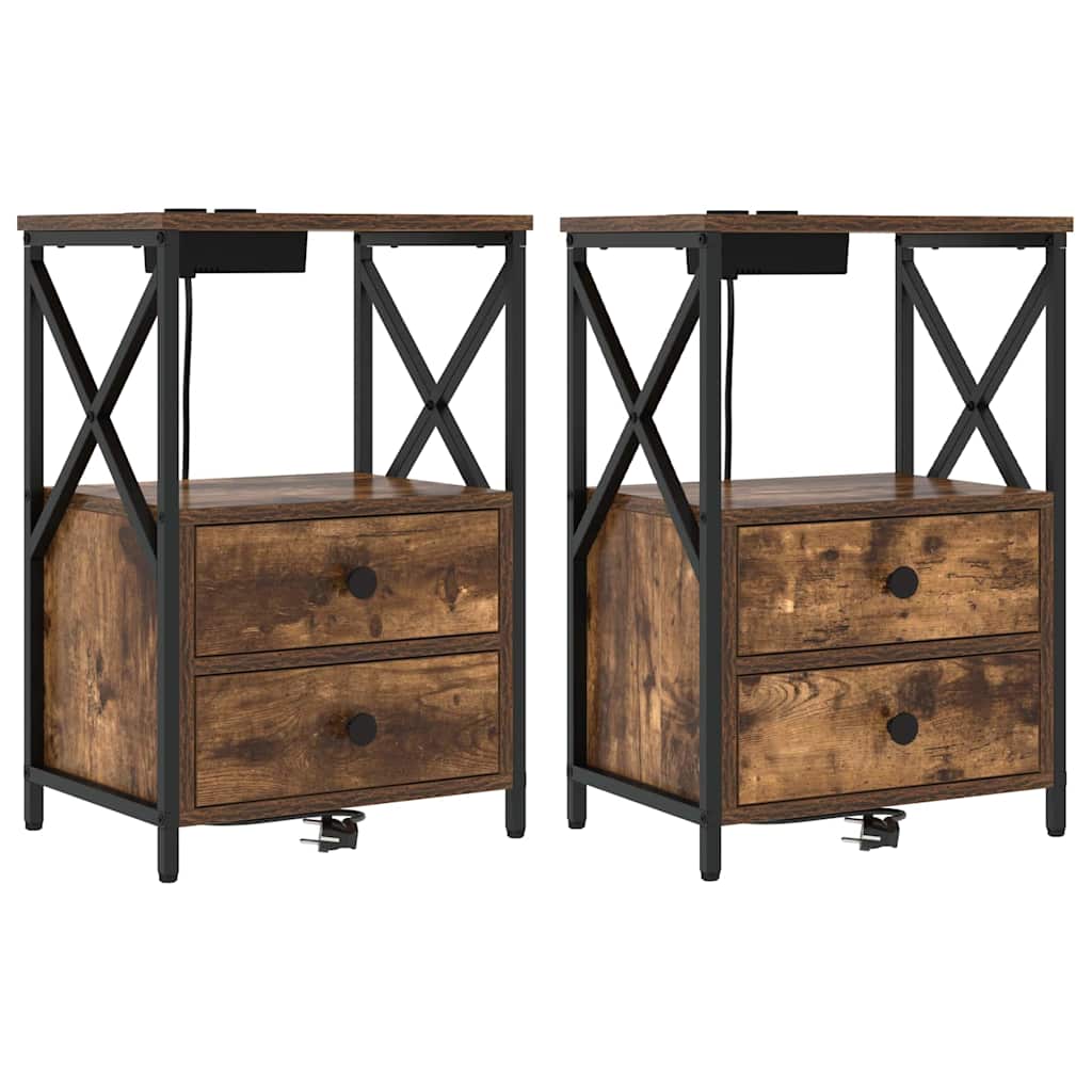 Cabinet de noptiere cu stație de încărcare 2 pcs Stejar afumat GartenMobel Dekor