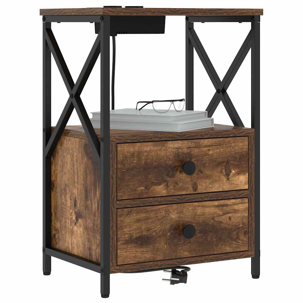 Cabinet de noptiere cu stație de încărcare 2 pcs Stejar afumat GartenMobel Dekor