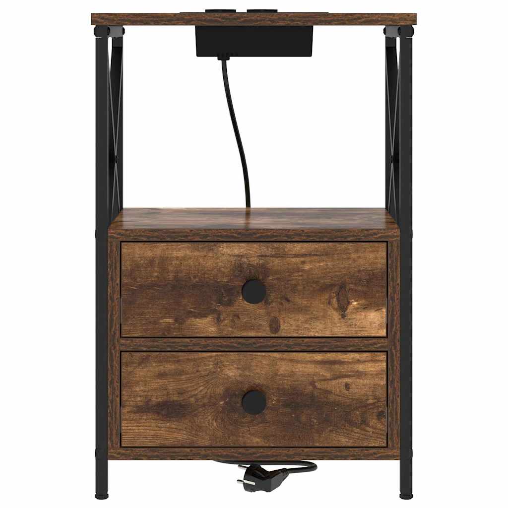 Cabinet de noptiere cu stație de încărcare 2 pcs Stejar afumat GartenMobel Dekor