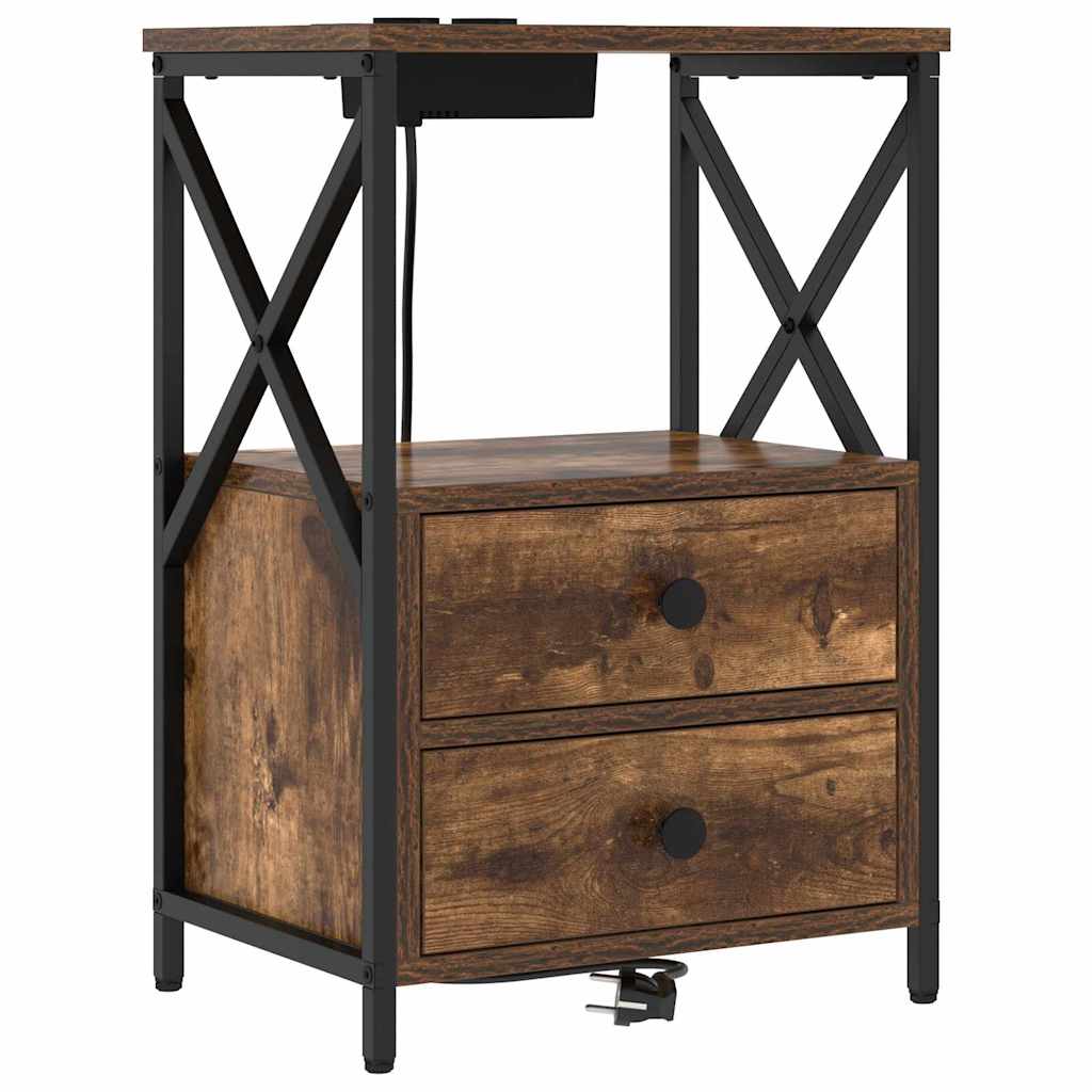 Cabinet de noptiere cu stație de încărcare 2 pcs Stejar afumat GartenMobel Dekor