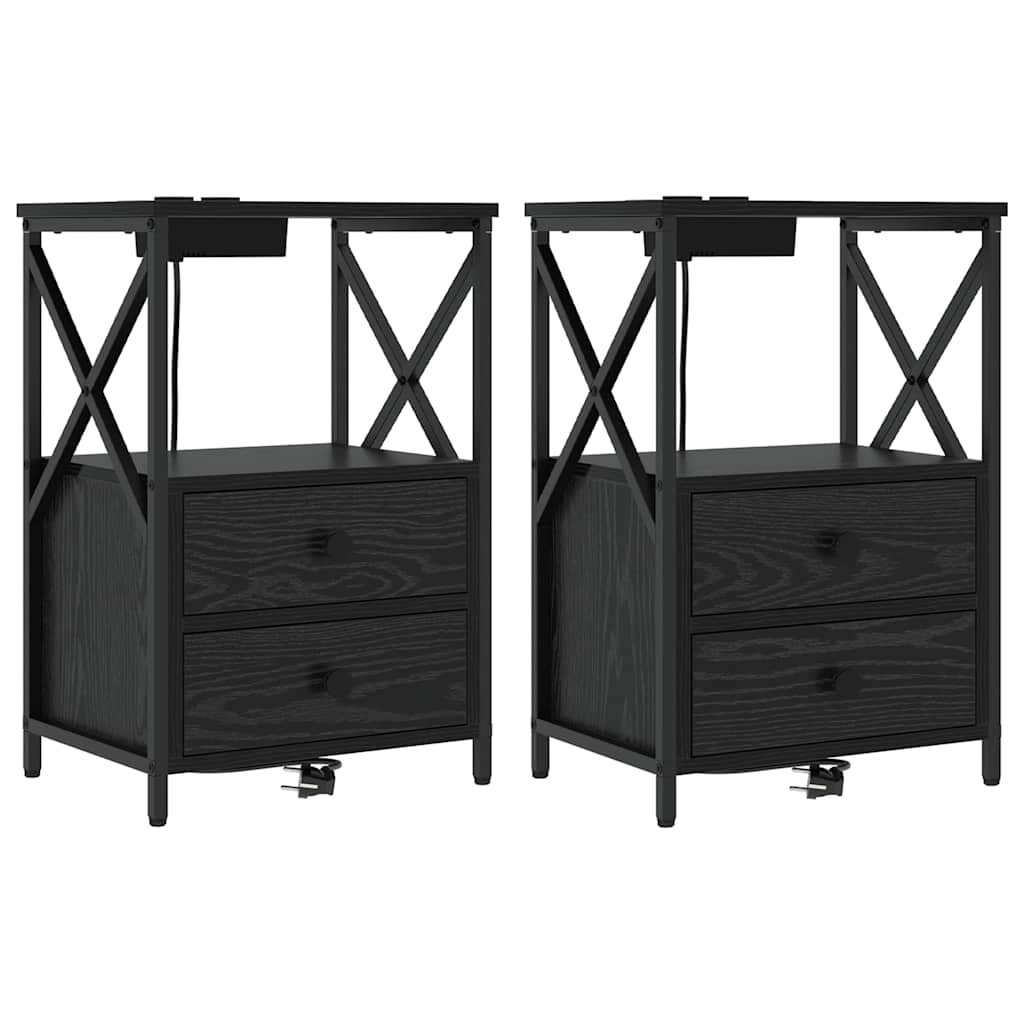 Cabinet de noptiere cu stație de încărcare 2 pcs Stejar negru GartenMobel Dekor
