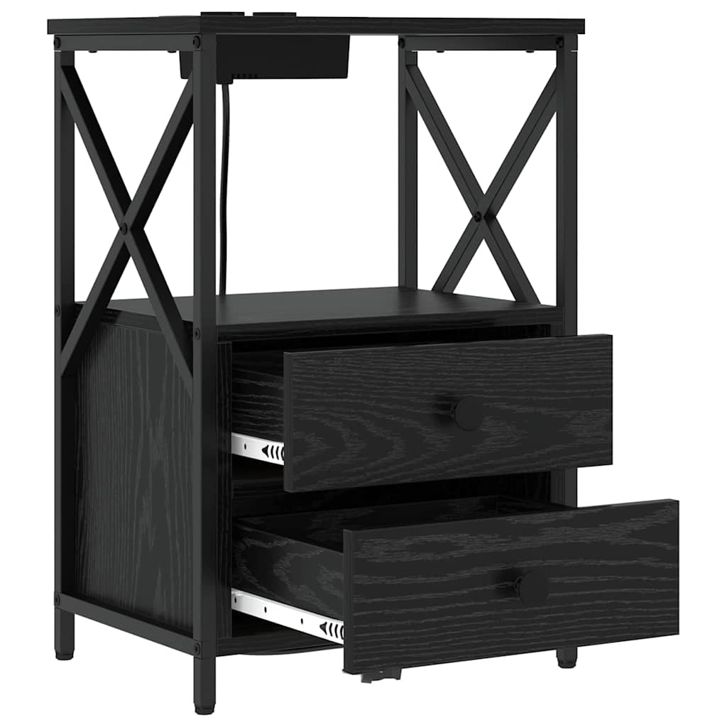 Cabinet de noptiere cu stație de încărcare 2 pcs Stejar negru GartenMobel Dekor