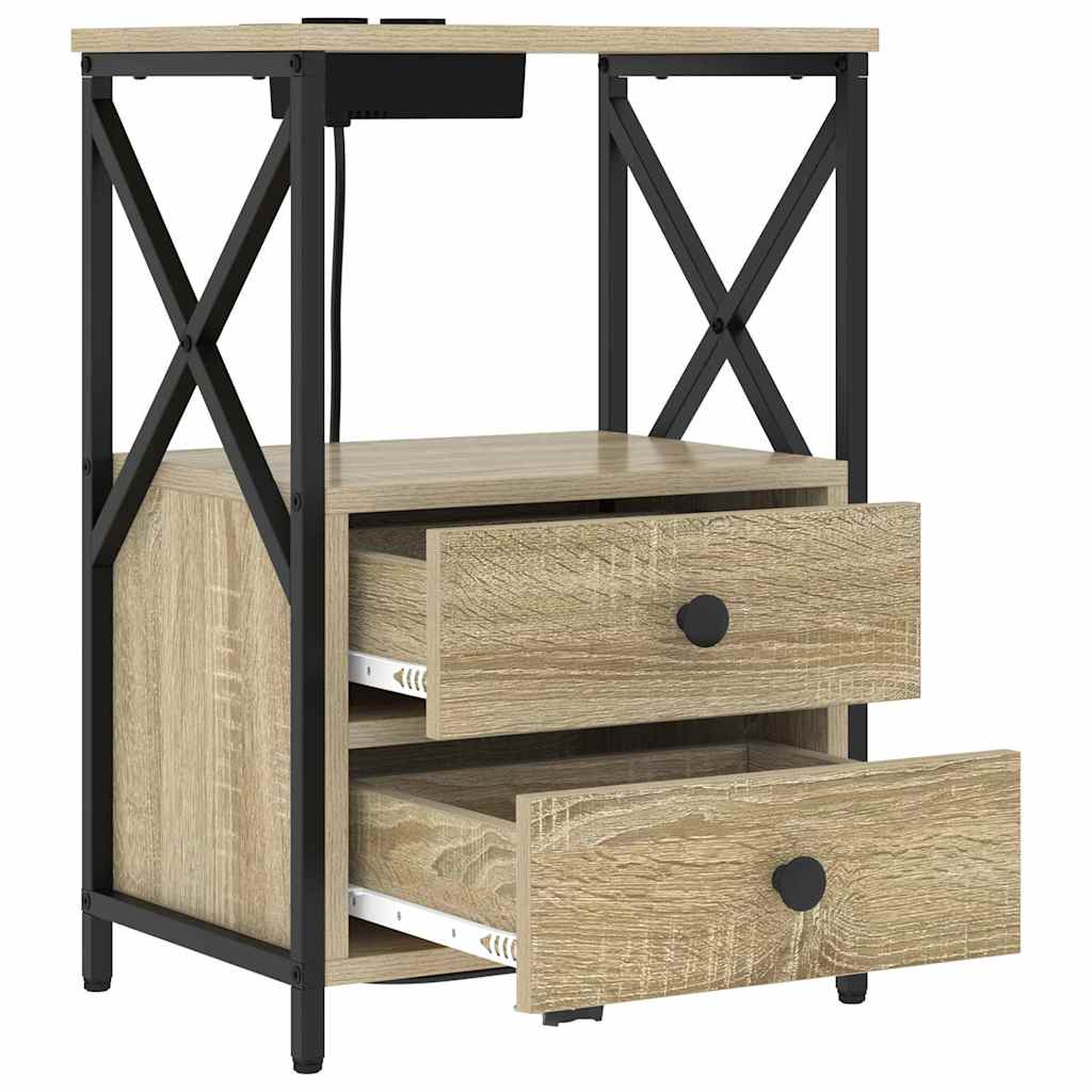 Cabinet de noptiere cu stație de încărcare 2 pcs Stejar sonoma GartenMobel Dekor