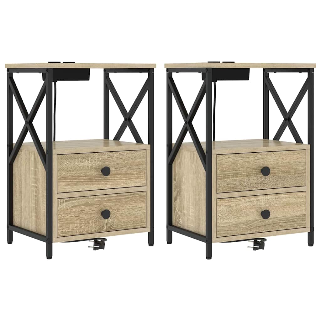 Cabinet de noptiere cu stație de încărcare 2 pcs Stejar sonoma GartenMobel Dekor