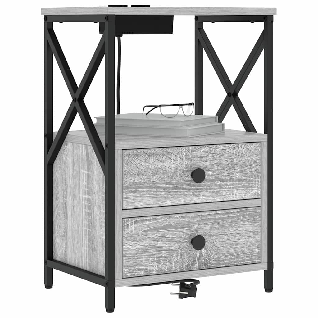 Cabinet de noptiere cu stație de încărcare 2 pcs sonoma gri GartenMobel Dekor