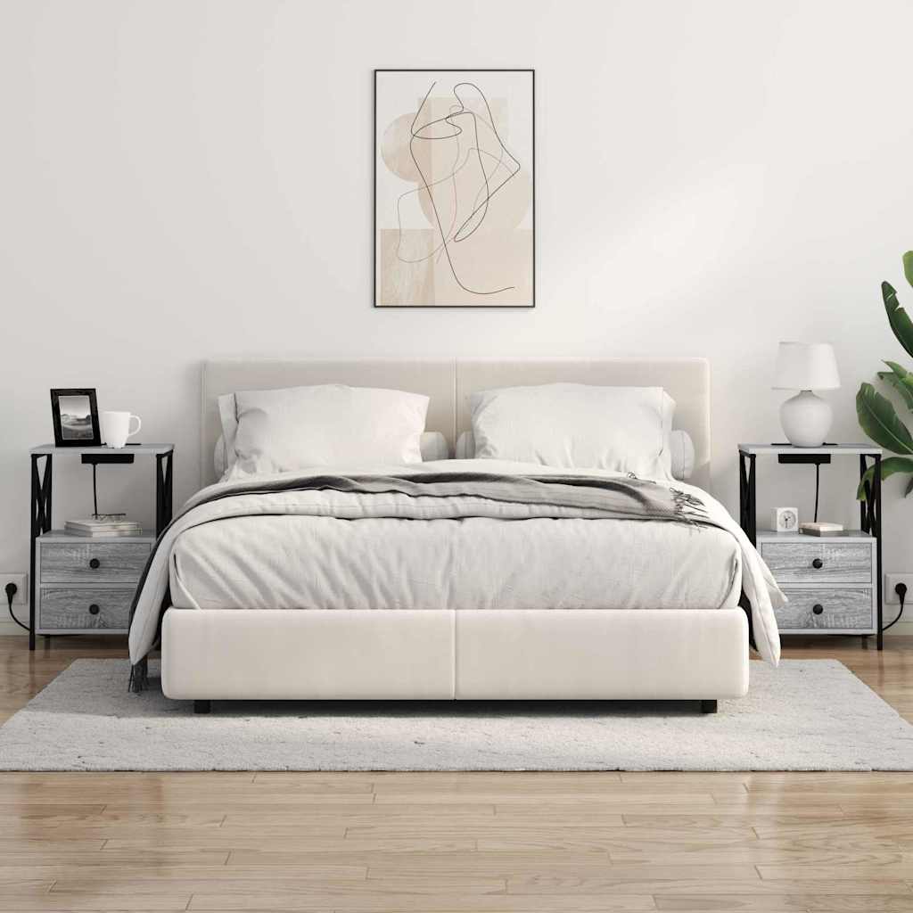 Cabinet de noptiere cu stație de încărcare 2 pcs sonoma gri GartenMobel Dekor