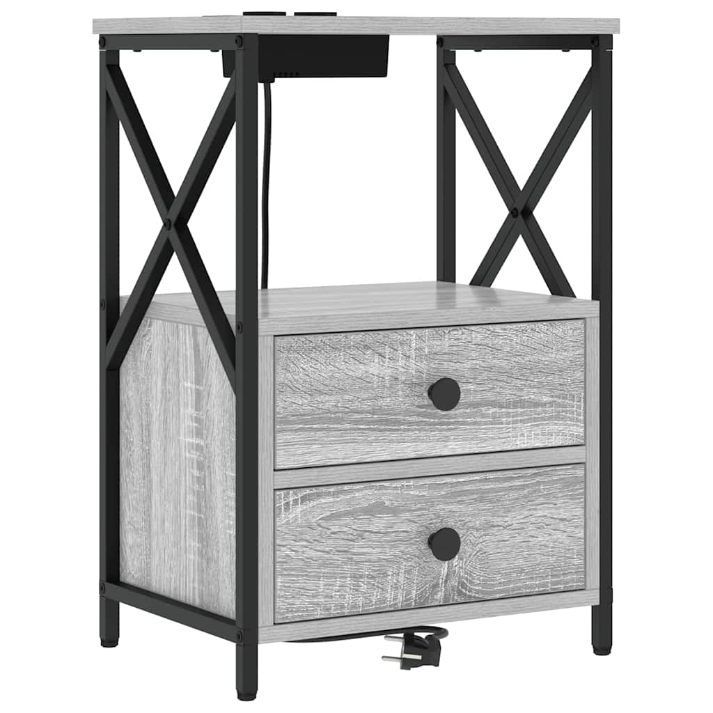 Cabinet de noptiere cu stație de încărcare 2 pcs sonoma gri GartenMobel Dekor