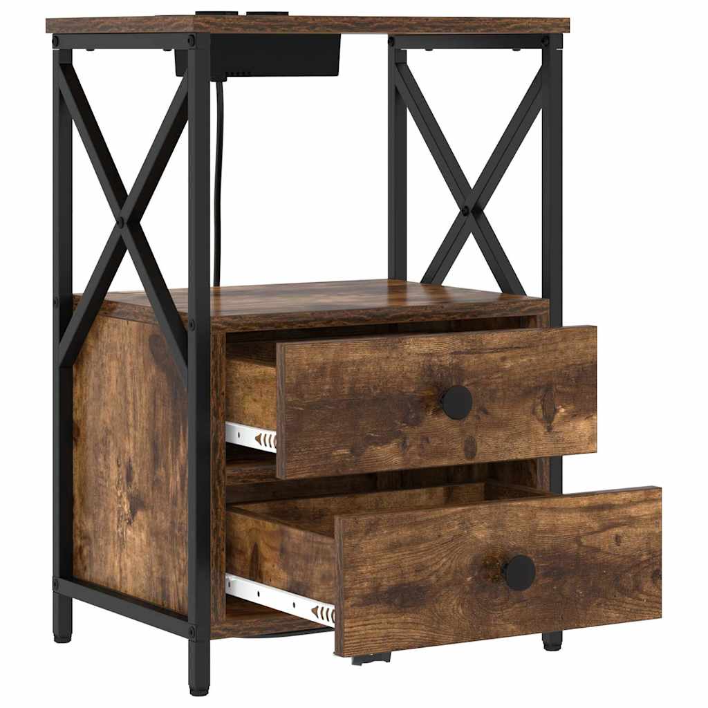 Cabinet de noptiere cu stație de încărcare Stejar afumat GartenMobel Dekor