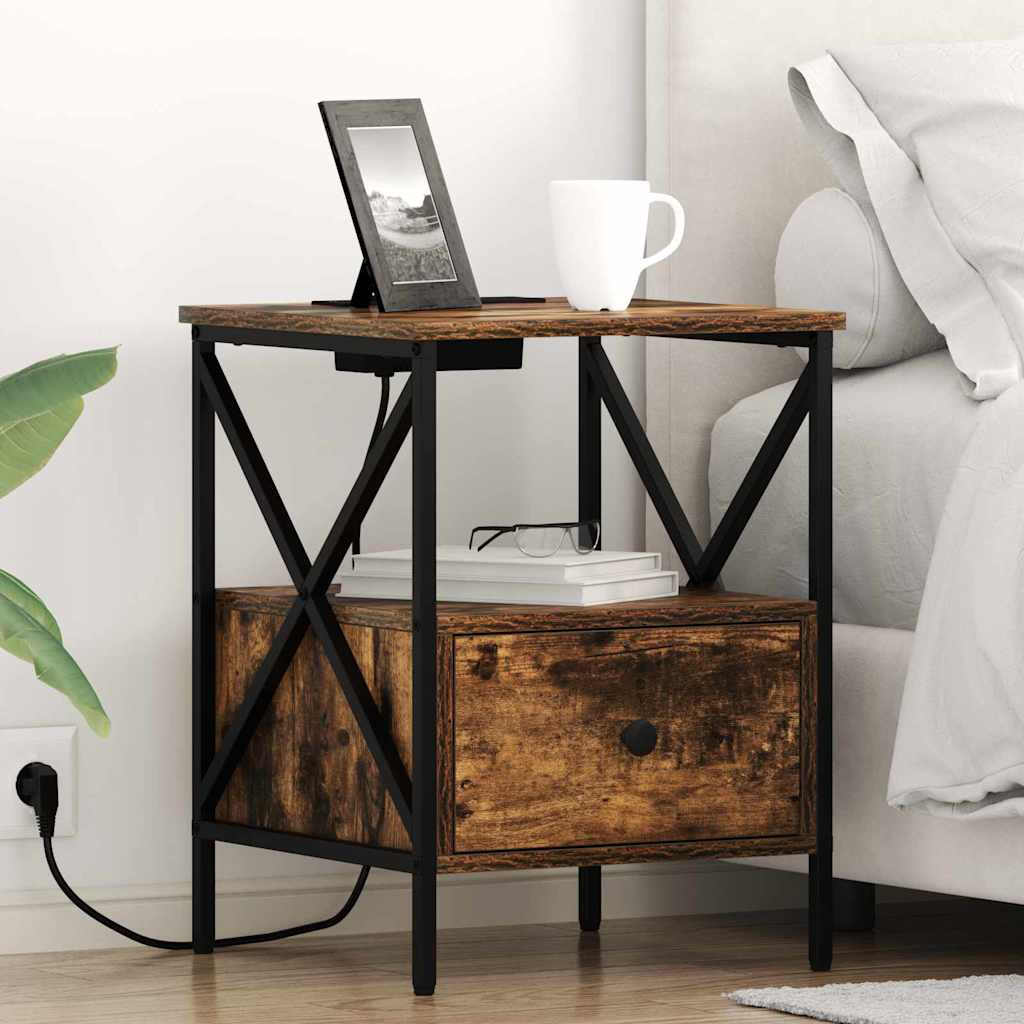 Dulap de noapte Stejar afumat 41.5 x 40.5 x 55 cm Lemn compozit GartenMobel Dekor