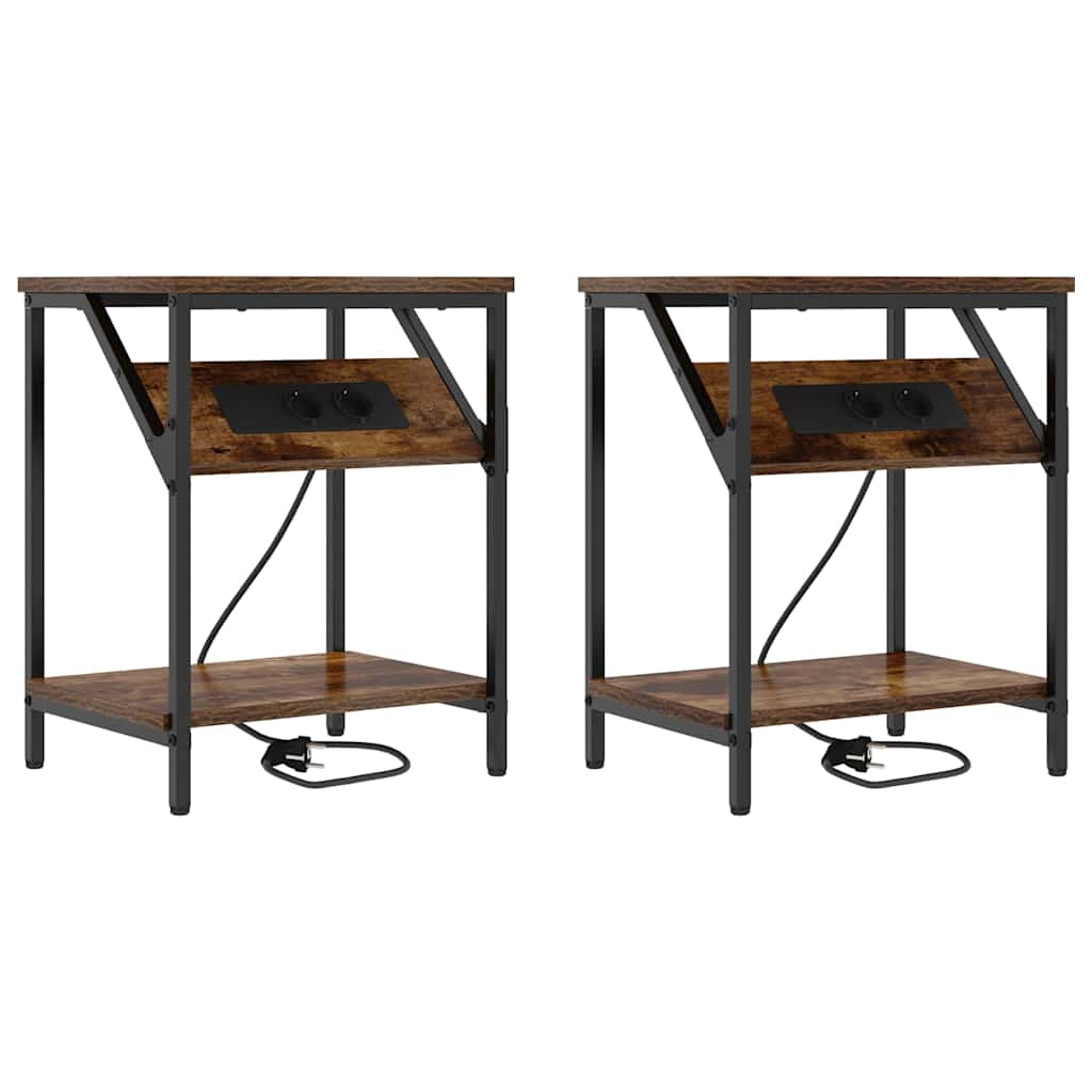 Noptieră 2 pcs Stejar afumat 38 x 30 x 48 cm Lemn compozit GartenMobel Dekor