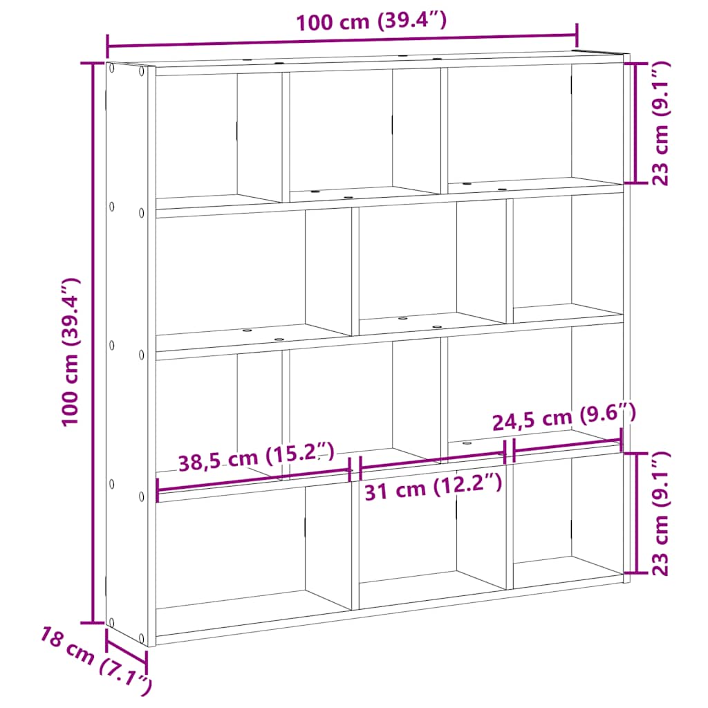 Raft cubic de perete cu 12 compartimente alb lemn prelucrat GartenMobel Dekor