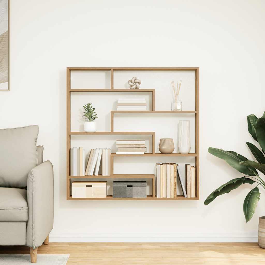 Raft cubic de perete cu 7 compartimente stejar artizanal lemn GartenMobel Dekor