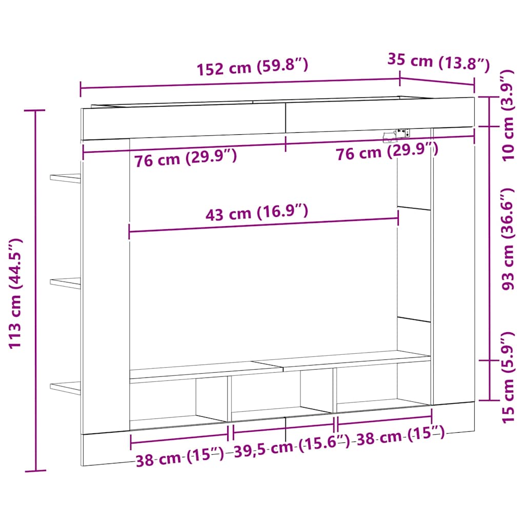 Cabinet TV Stejar negru 152 x 22 x 113 cm Lemn compozit GartenMobel Dekor