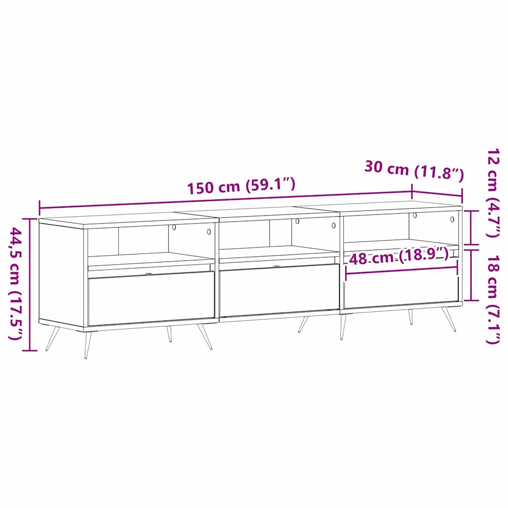 Cabinet TV Stejar negru 150 x 30 x 44.5 cm Lemn compozit GartenMobel Dekor