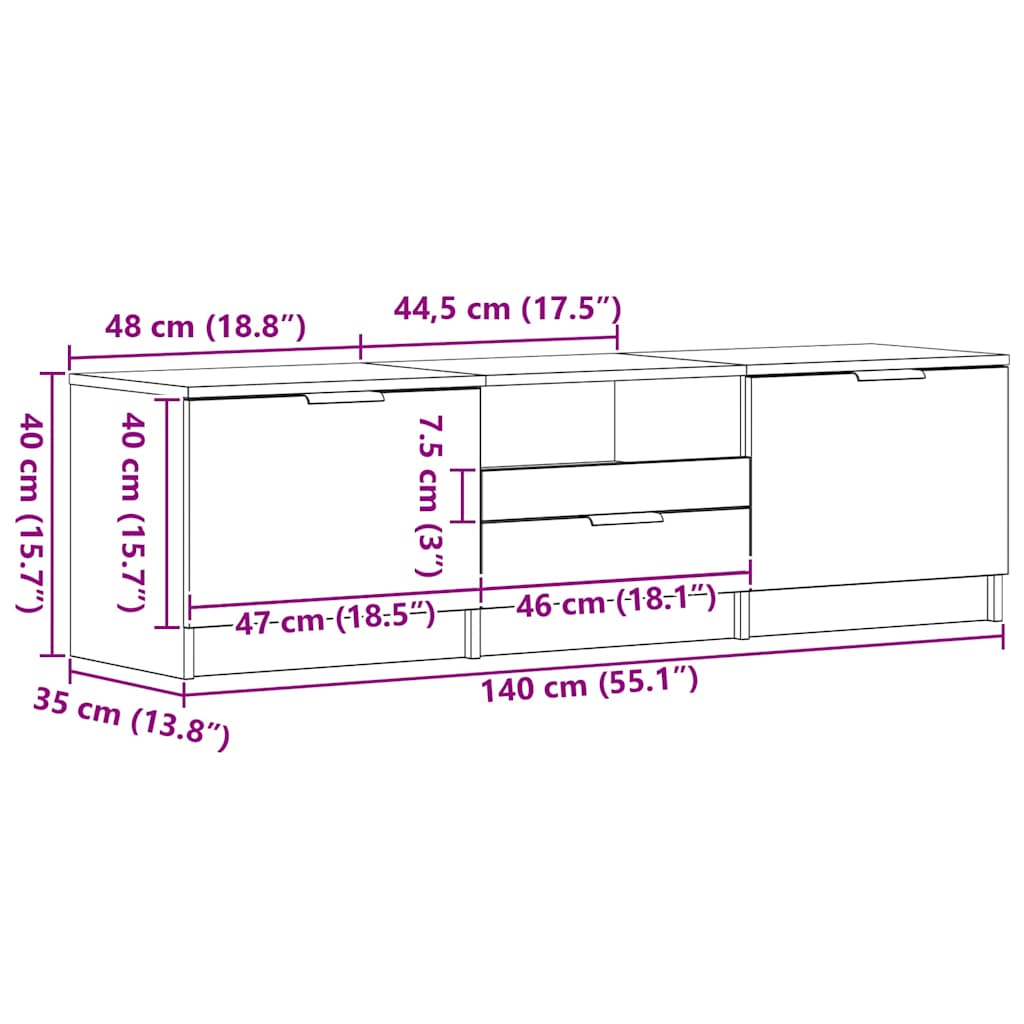 Cabinet TV cu sertar Negru 140 x 35 x 40 cm Lemn compozit GartenMobel Dekor