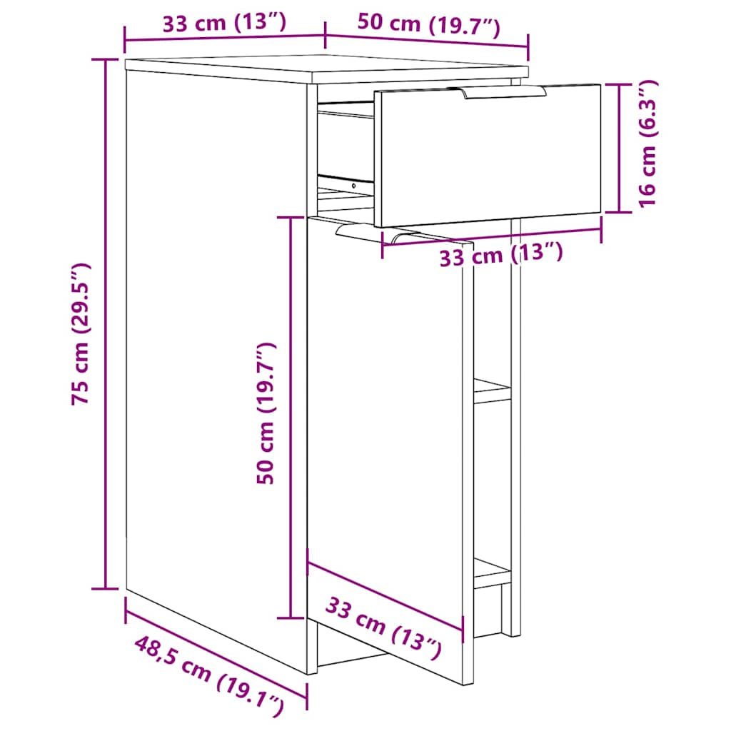 Dulap pentru birou Stejar negru 33 x 50 x 75 cm Lemn compozit GartenMobel Dekor