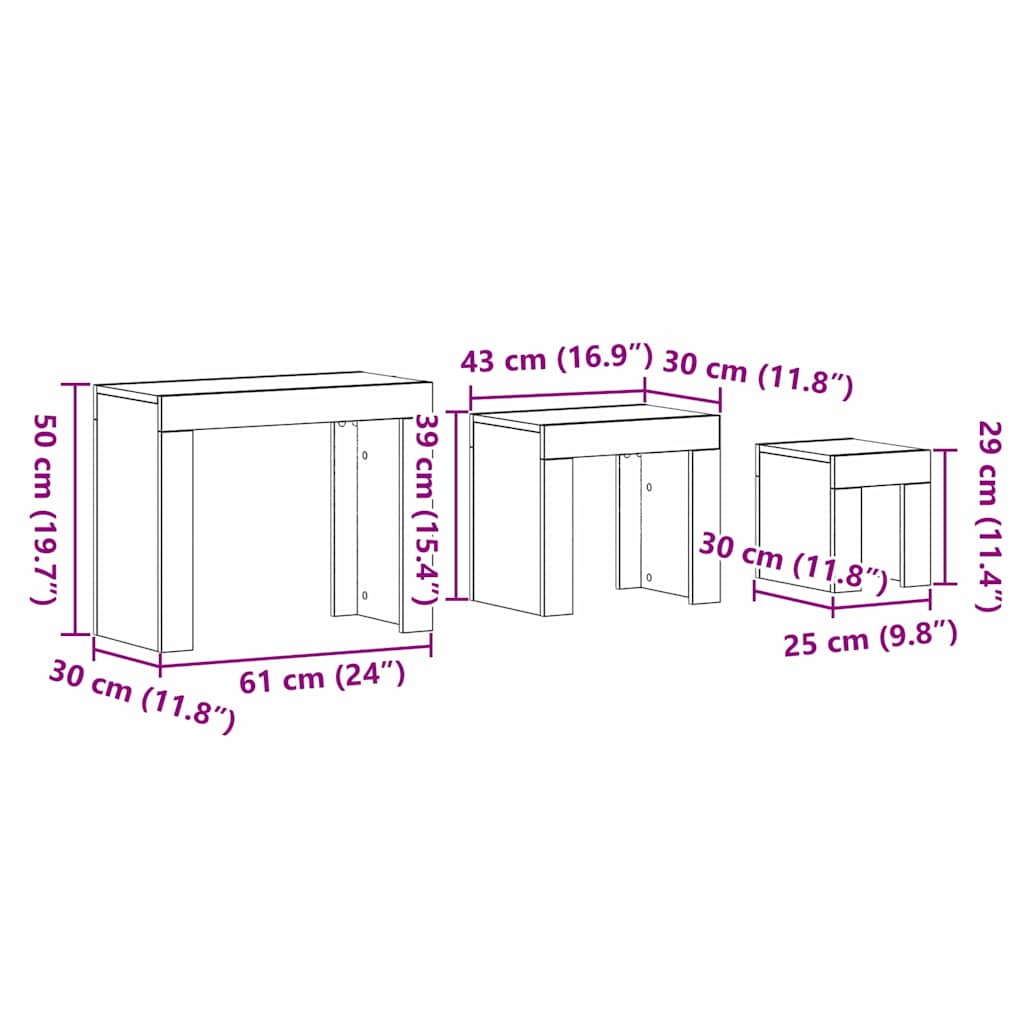 Masa de cuibărit 3 pcs Stejar negru 61 x 30 x 50 cm GartenMobel Dekor