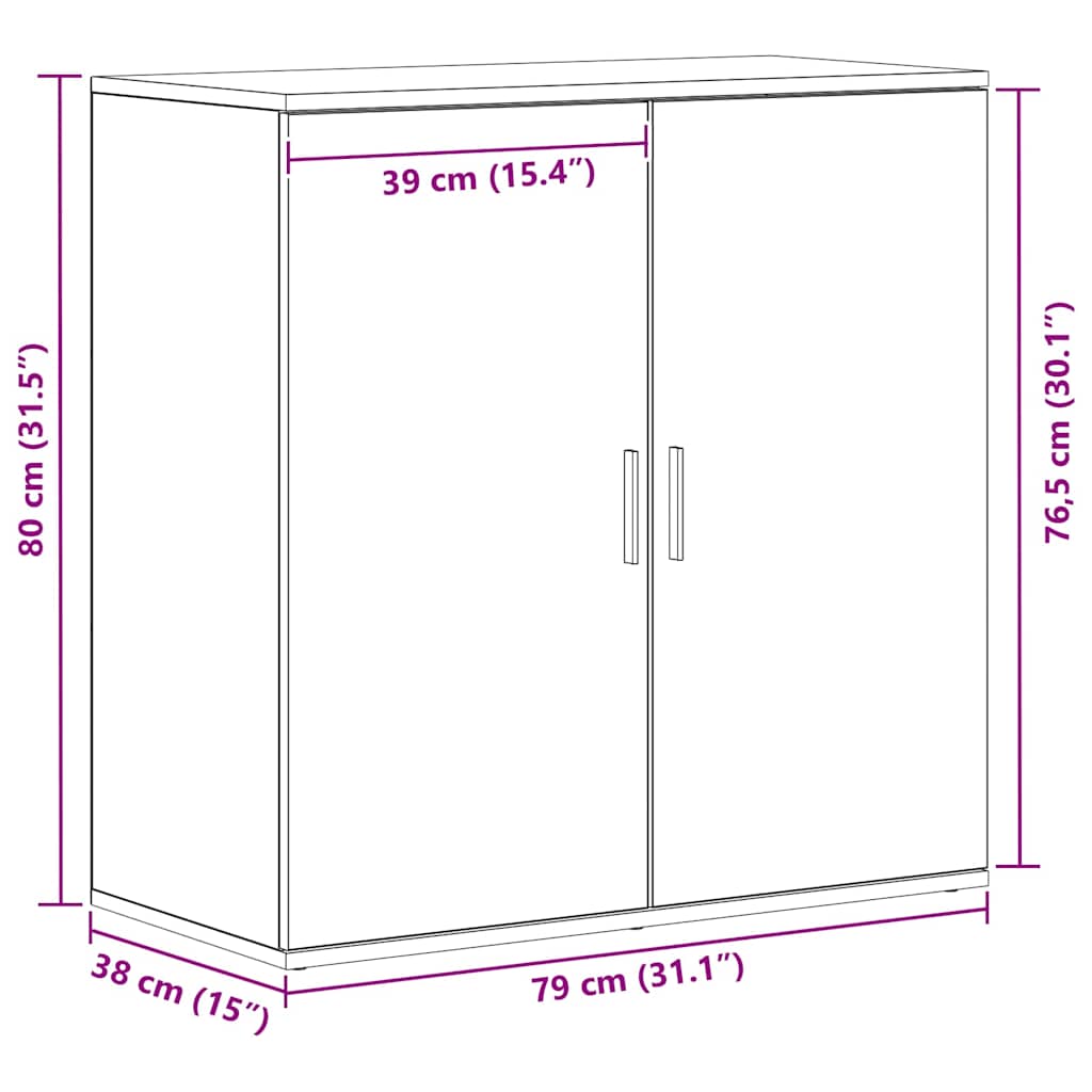 Bufet stejar artizanal 79 x 38 x 80 cm Lemn compozit GartenMobel Dekor