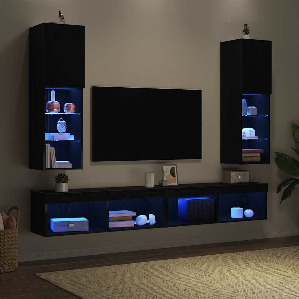 Cabinet TV 2 pcs Negru 30.5 x 30 x 102 cm Lemn compozit GartenMobel Dekor