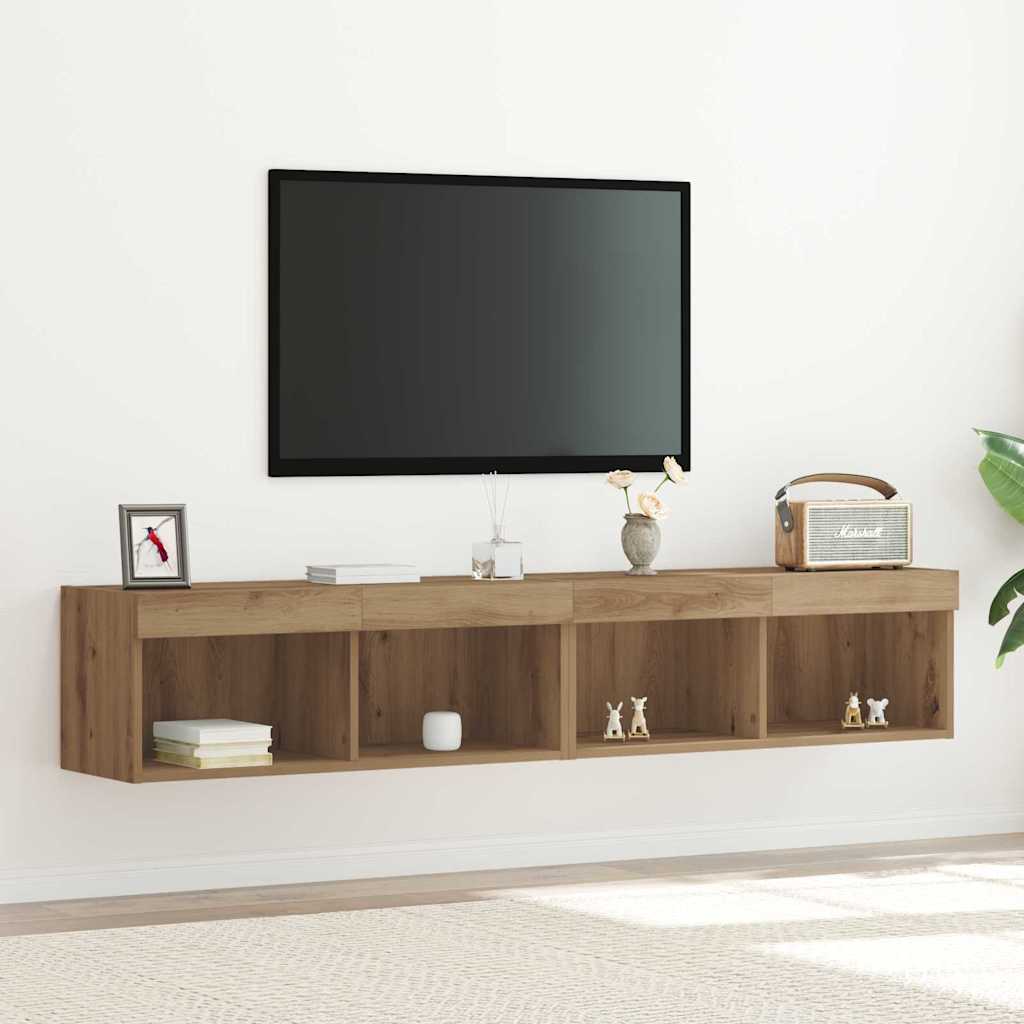Cabinet TV 2 pcs Stejar Artizanal 80 x 30 x 30 cm Lemn compozit GartenMobel Dekor