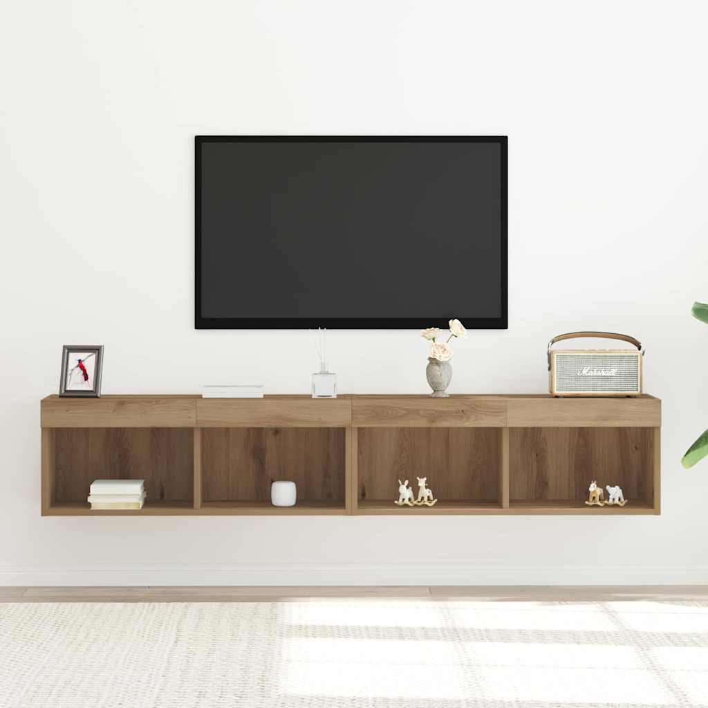 Cabinet TV 2 pcs Stejar Artizanal 80 x 30 x 30 cm Lemn compozit GartenMobel Dekor