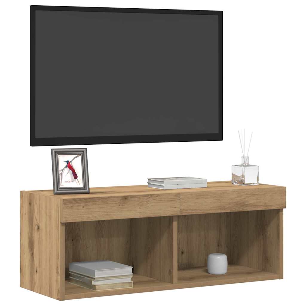 Cabinet TV 2 pcs Stejar Artizanal 80 x 30 x 30 cm Lemn compozit GartenMobel Dekor