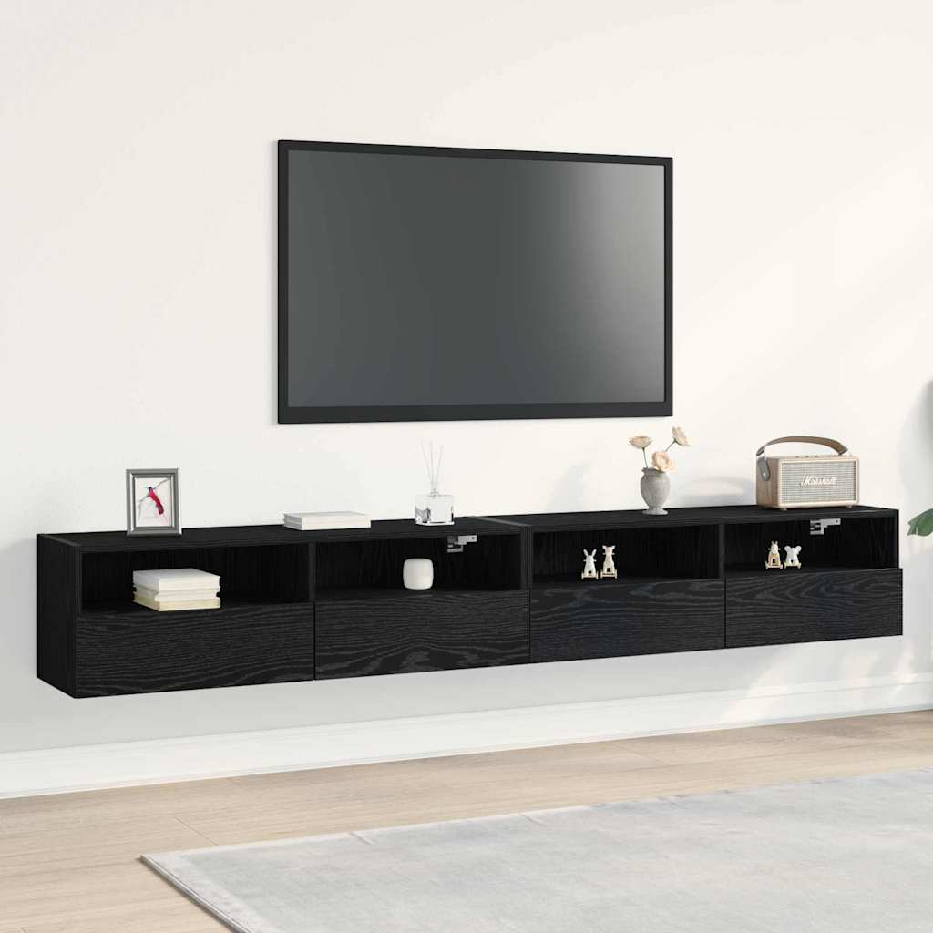 Dulap TV de perete 2 pcs Stejar negru 100 x 30 x 30 cm GartenMobel Dekor