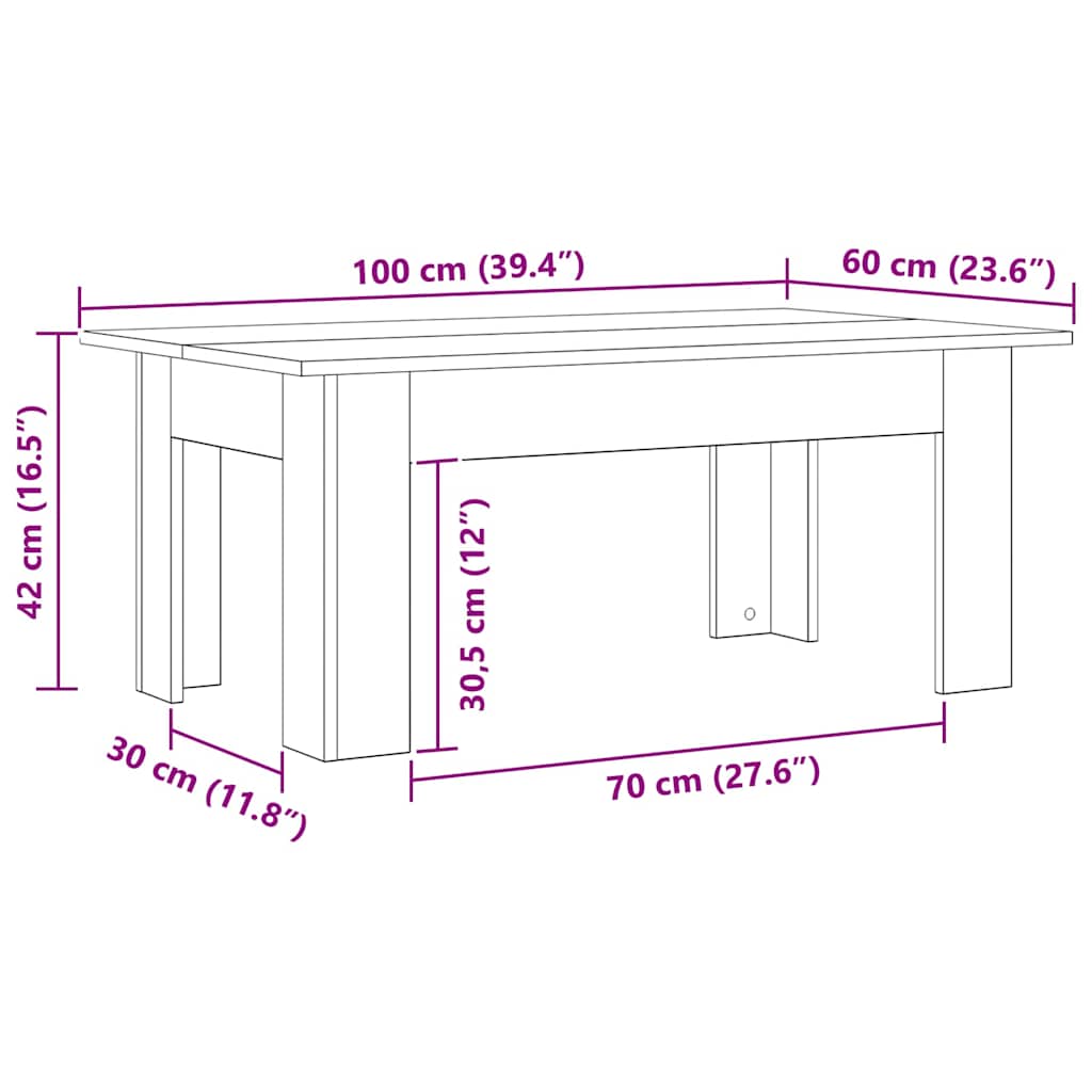 Masă de cafea Stejar negru 100 x 60 x 42 cm Lemn compozit GartenMobel Dekor