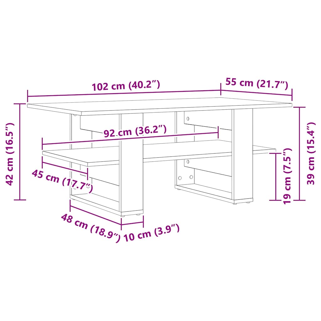 Masă de cafea Stejar negru 102 x 55 x 42 cm Lemn compozit GartenMobel Dekor