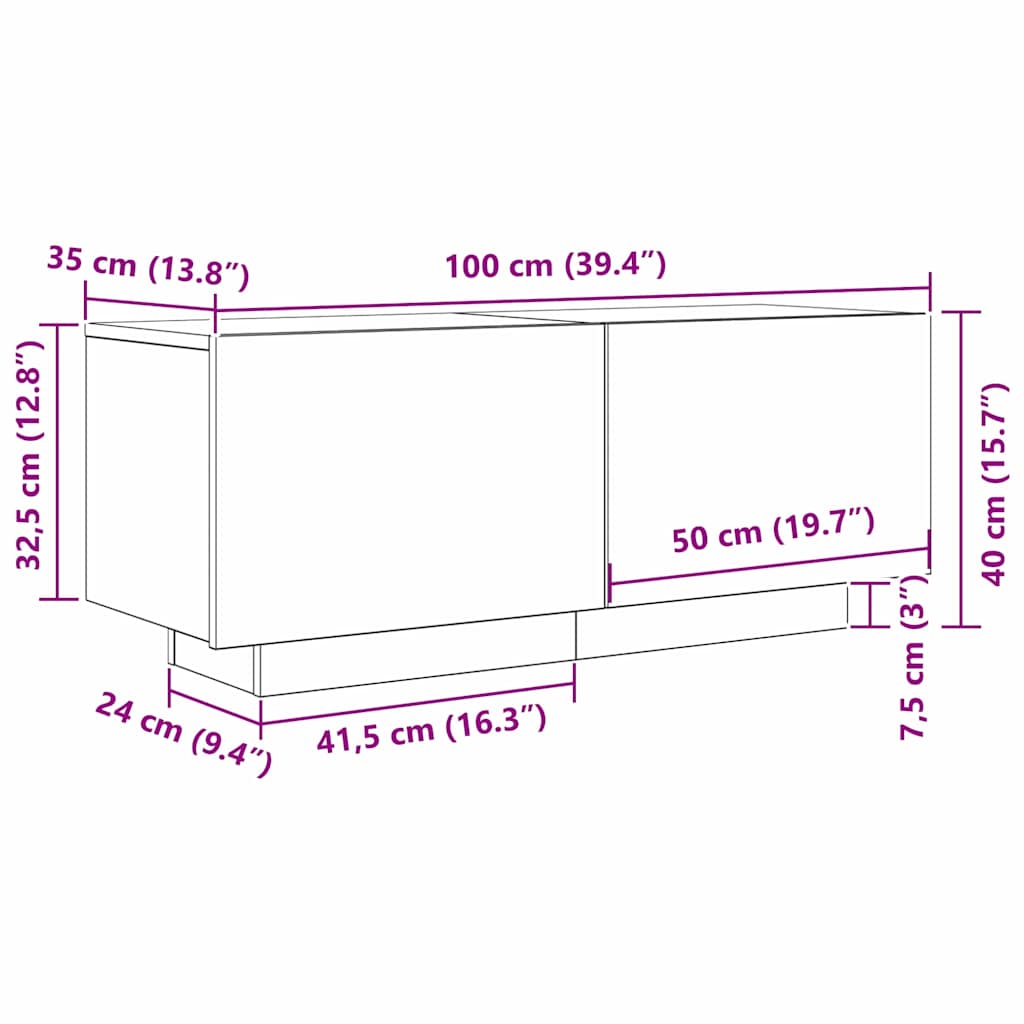 Cabinet TV Negru 100 x 35 x 40 cm Lemn compozit GartenMobel Dekor