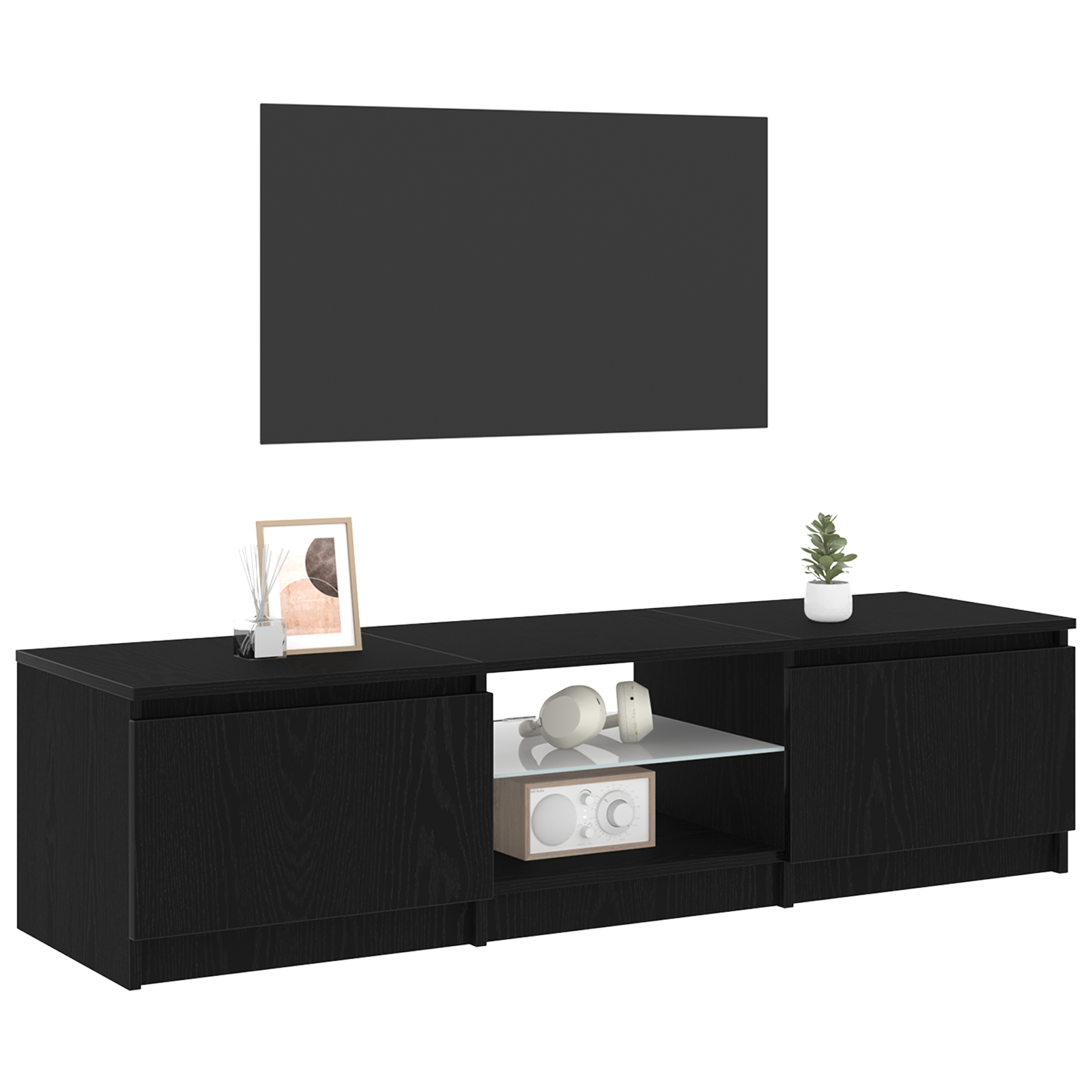Cabinet TV Negru 140 x 38.5 x 36 cm Lemn compozit GartenMobel Dekor
