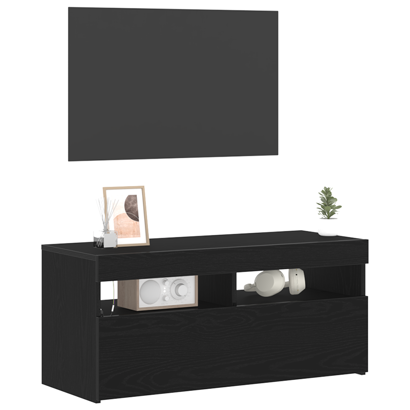 Cabinet TV Negru 90 x 35 x 40 cm Lemn compozit GartenMobel Dekor