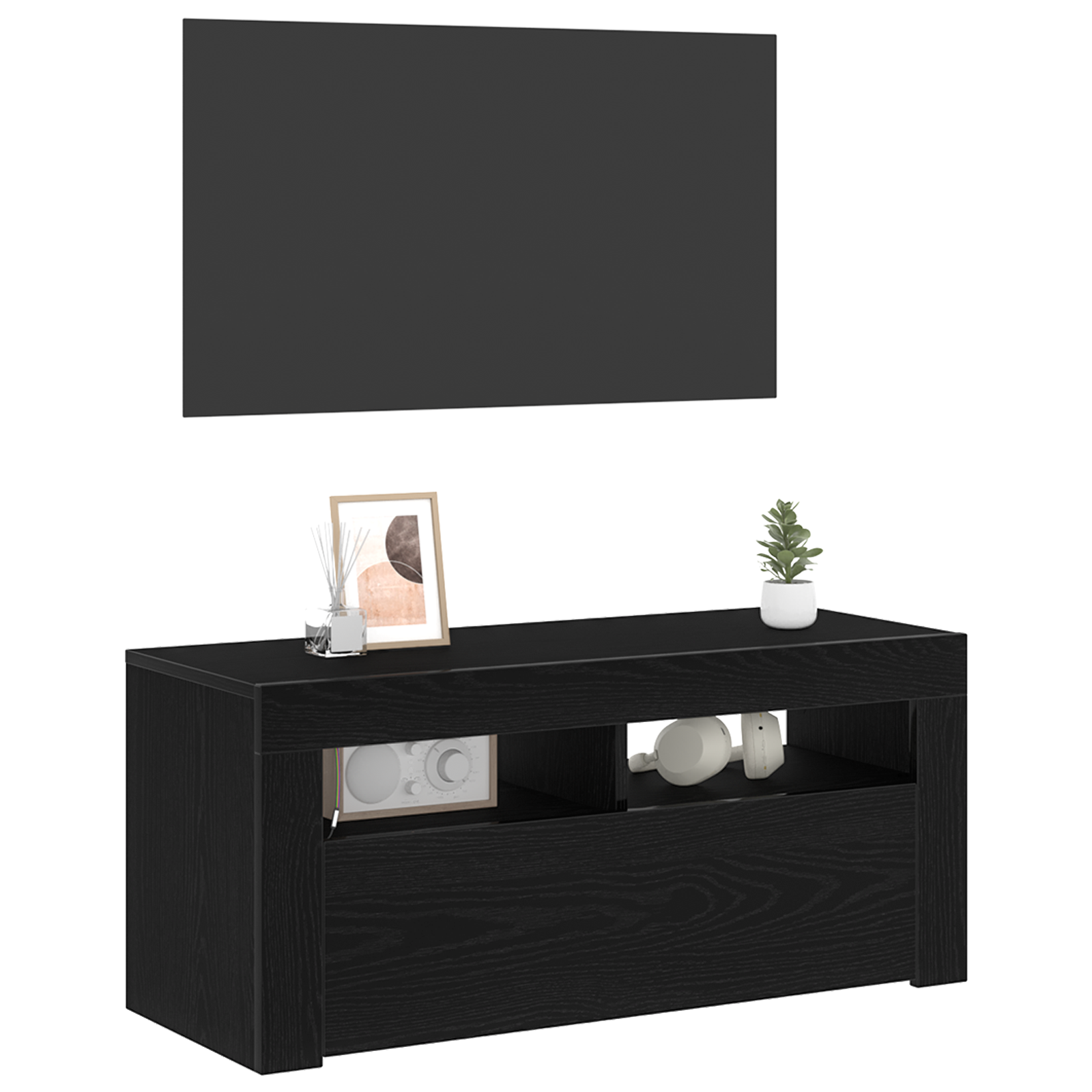 Cabinet TV Negru 90 x 35 x 40 cm Lemn compozit GartenMobel Dekor