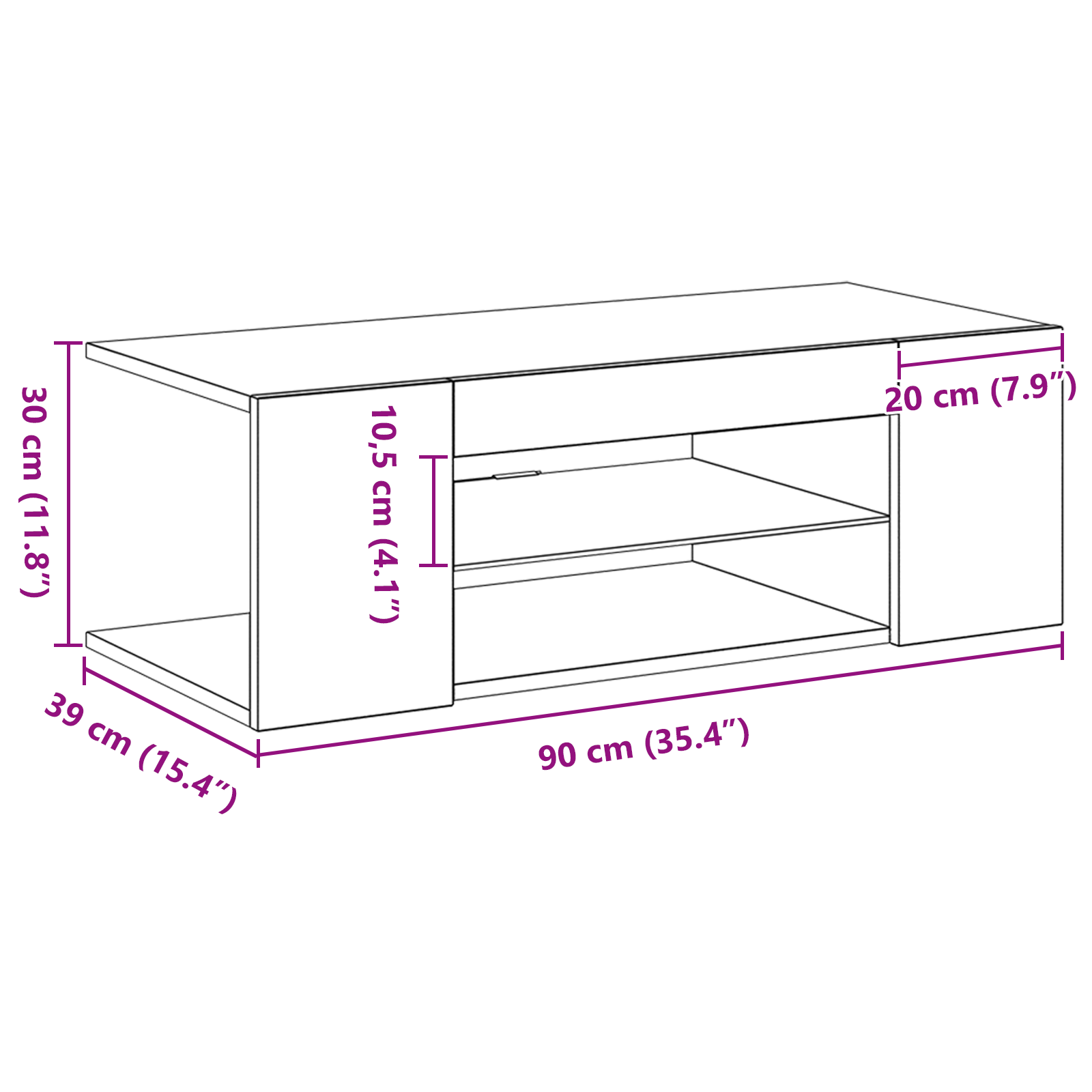 Cabinet TV Negru 90 x 39 x 30 cm Lemn compozit GartenMobel Dekor