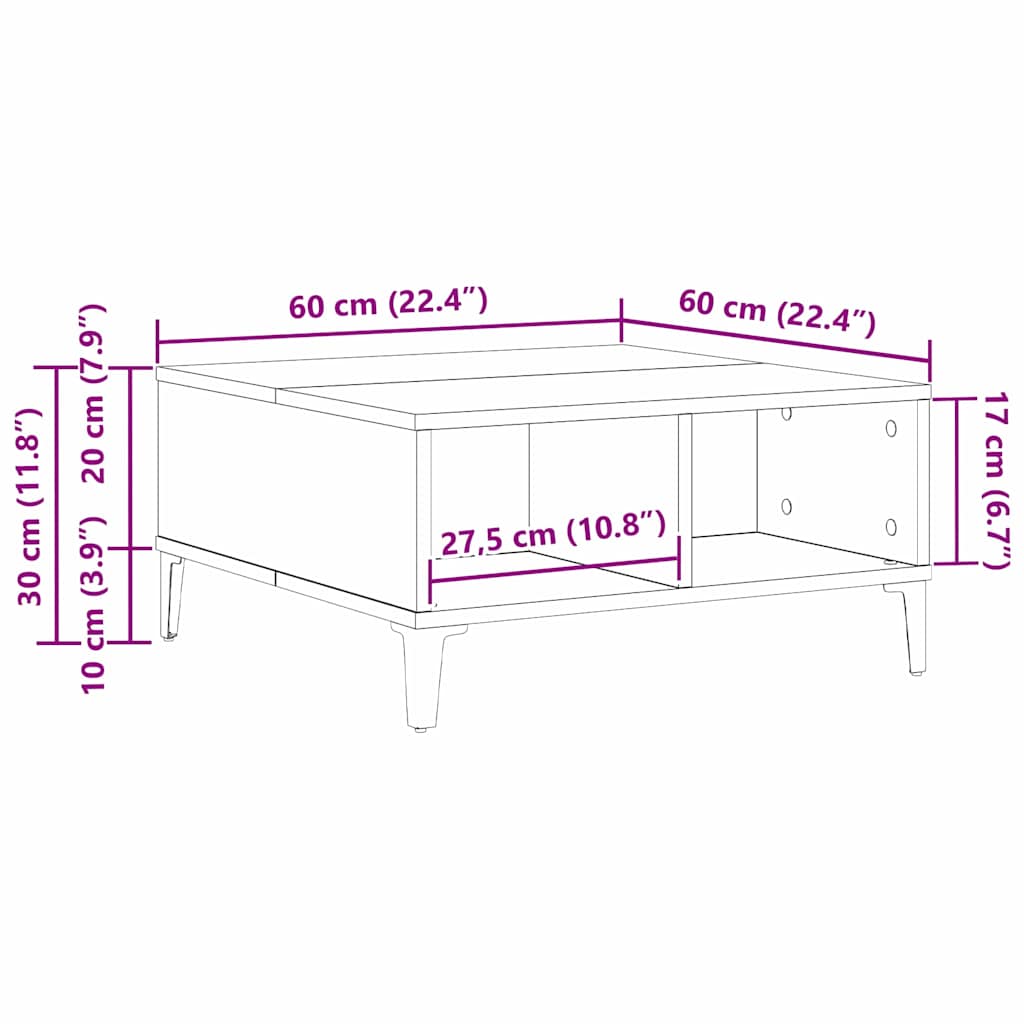 Masă de cafea Lemn vechi 60 x 60 x 30 cm Lemn compozit GartenMobel Dekor