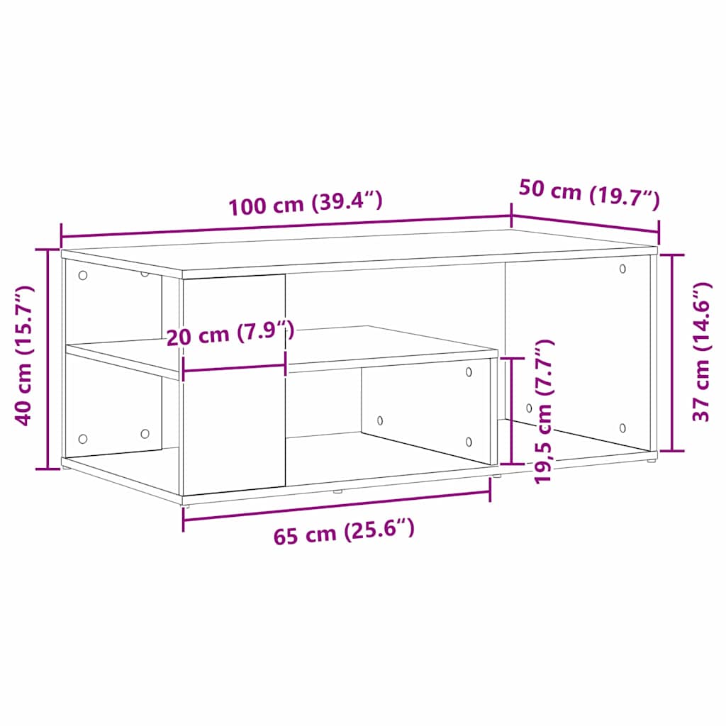 Masă de cafea Stejar negru 100 x 50 x 40 cm Lemn compozit GartenMobel Dekor