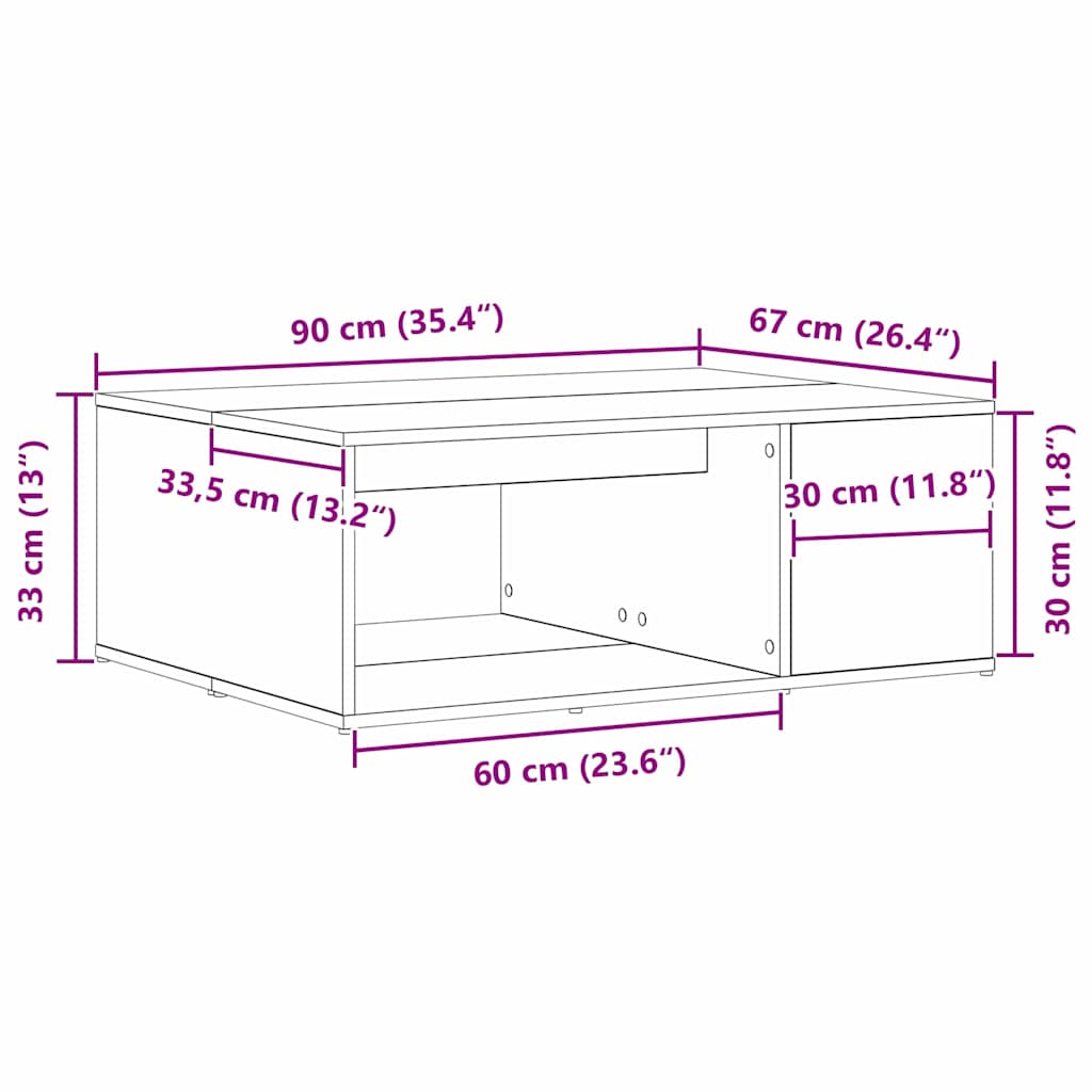 Masă de cafea Stejar negru 90 x 67 x 33 cm Lemn compozit GartenMobel Dekor