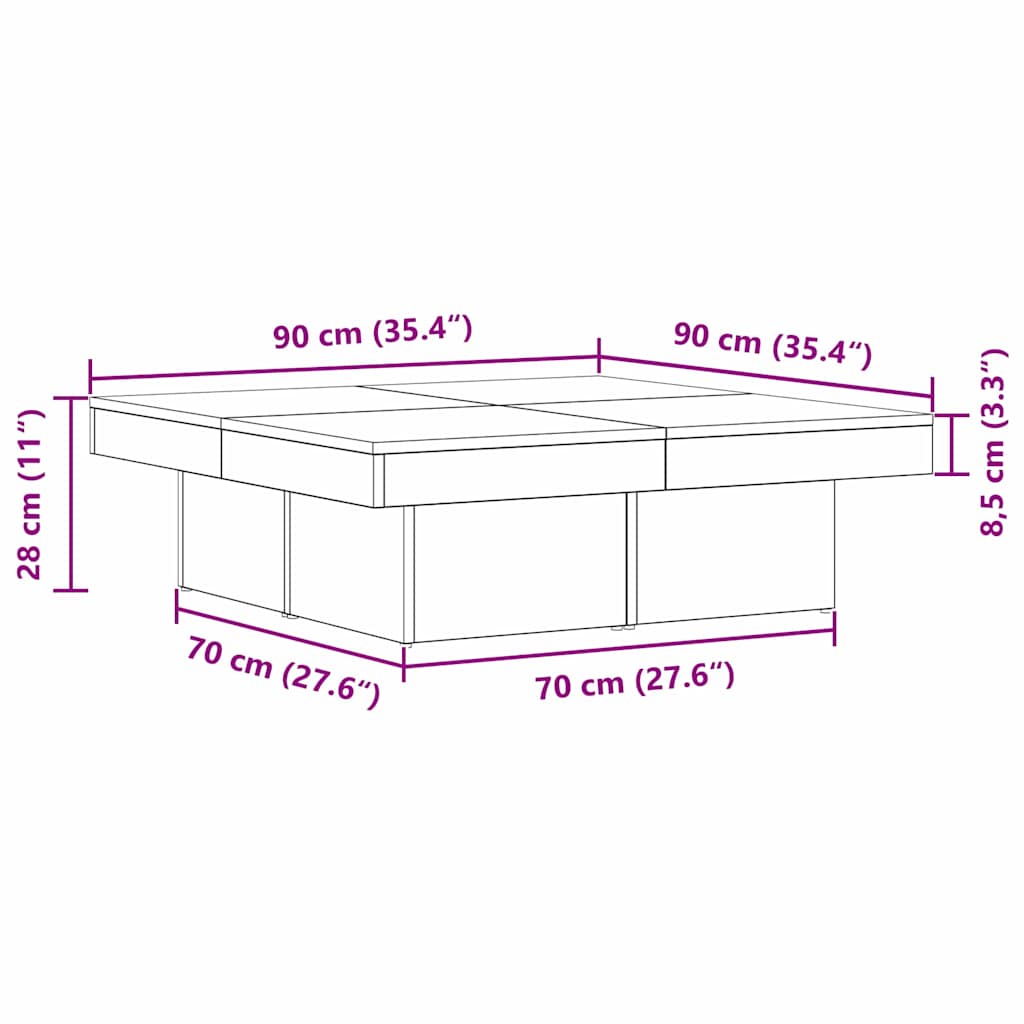 Masă de cafea Stejar negru 90 x 90 x 28 cm Lemn compozit GartenMobel Dekor