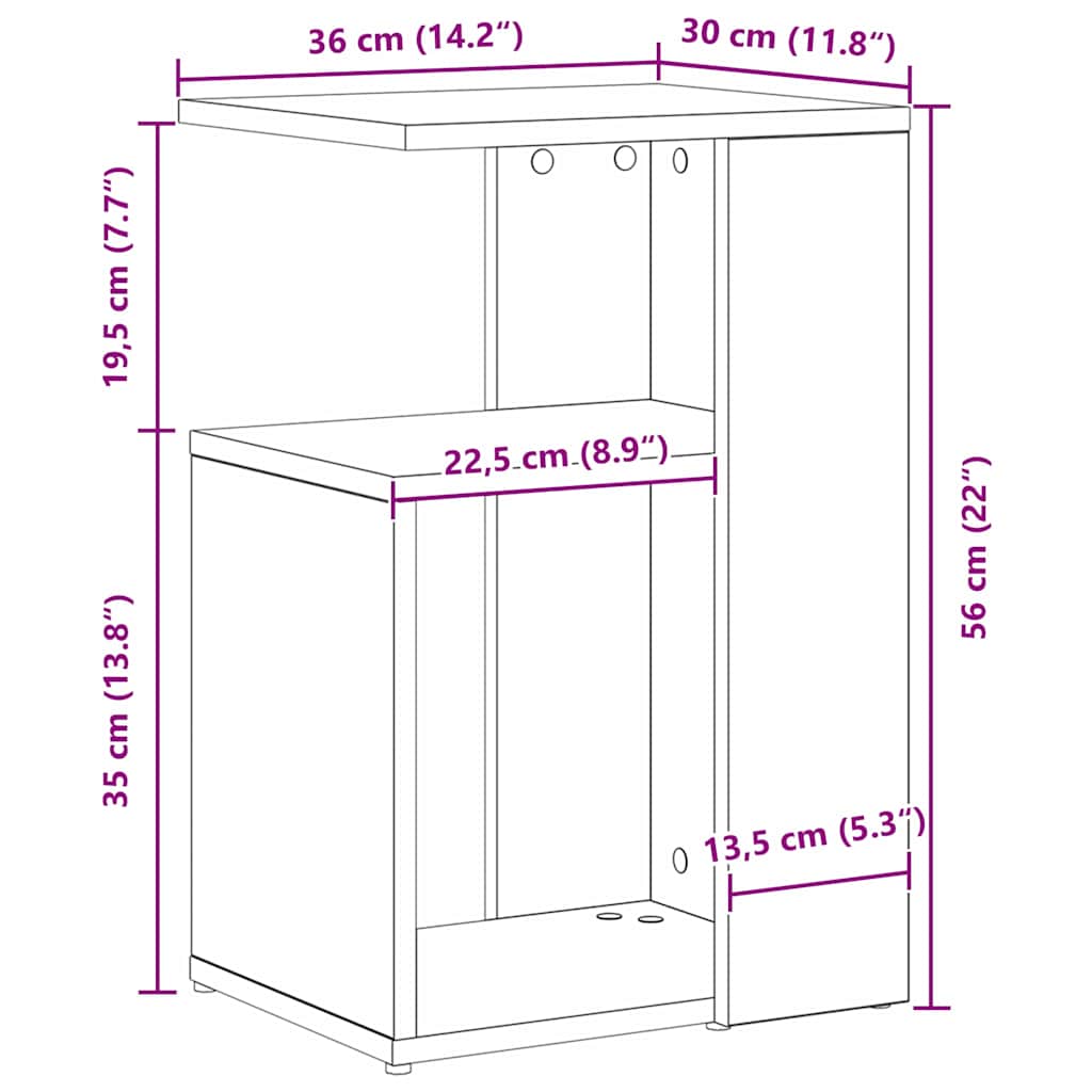 Masă laterală Stejar negru 36 x 30 x 56 cm Lemn compozit GartenMobel Dekor
