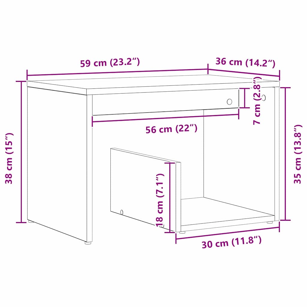 Masă laterală Stejar negru 59 x 36 x 38 cm Lemn compozit GartenMobel Dekor
