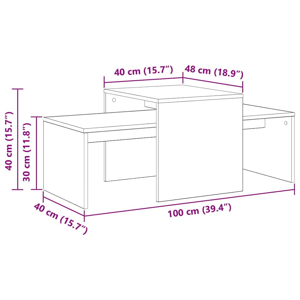 Mese în cuiburi Stejar negru 100 x 48 x 40 cm Lemn compozit GartenMobel Dekor
