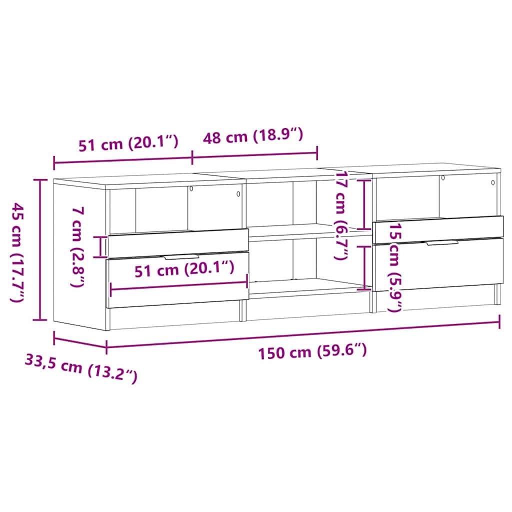 Cabinet TV cu sertar Negru 150 x 33.5 x 45 cm Lemn compozit GartenMobel Dekor